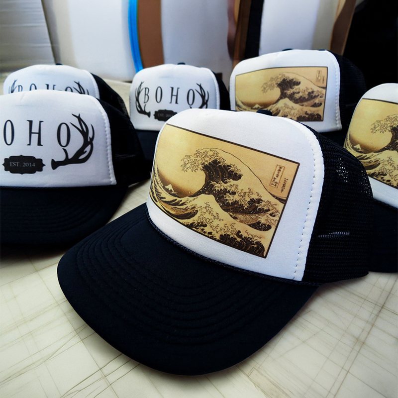 Custom printed and embroidered hats for a business