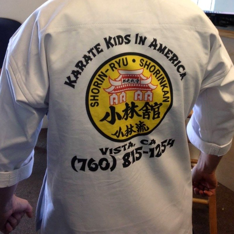 Custom printed karate gi for a Vista martial arts school